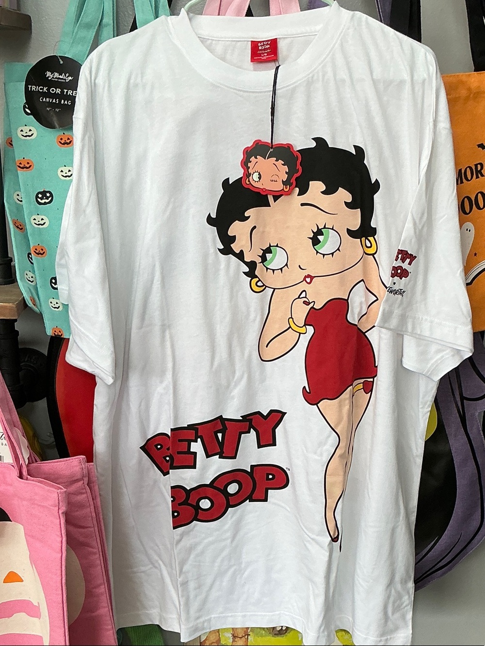 Betty Boop White T-shirt Dress with Red Graphic